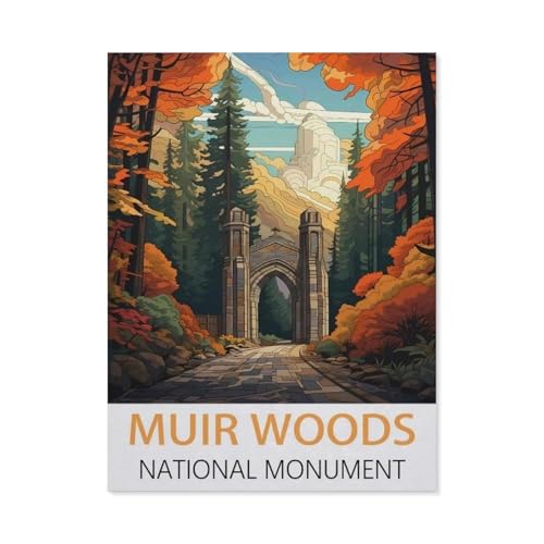 Holz Puzzle 1000 Stück，Muir Woods National Monument – Vintage Reiseplakate，Puzzles Lernspielzeug Für Erwachsene Geburtstagsgeschenk（75x50cm）-CY20 von YYHMKBYY