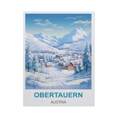 Holz Puzzle 1000 Stück，Obertauern Österreich Vintage Reiseplakate，Puzzles Lernspielzeug Für Erwachsene Geburtstagsgeschenk（75x50cm）-BZ99 von YYHMKBYY