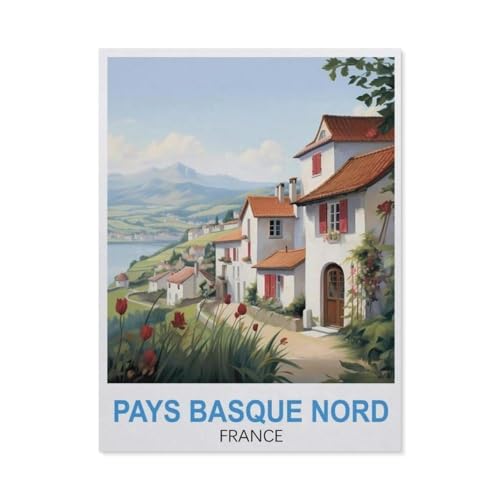 Holz Puzzle 1000 Stück，Pays Basque Nord Pyrenäen Atlantiques Vintage-Reiseposter，Erwachsene Kinder Spielzeug Dekompression Spiel（75x50cm）-AS19 von YYHMKBYY