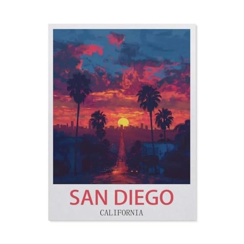 Holz Puzzle 1000 Stück，San Diego Kalifornien Vintage Reiseplakate，Puzzles Lernspielzeug Für Erwachsene Geburtstagsgeschenk（75x50cm）-CG59 von YYHMKBYY