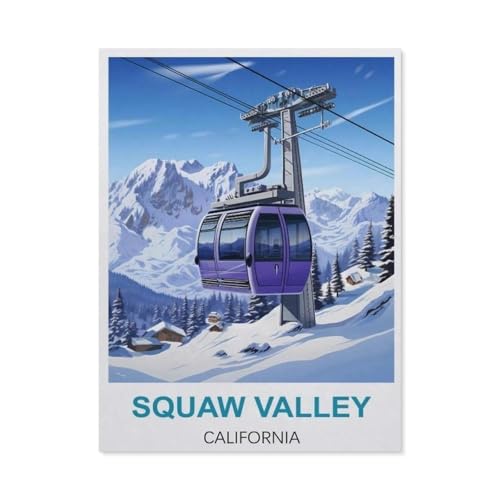 Holz Puzzle 1000 Stück，Squaw Valley Kalifornien Vintage Reiseplakat，Erwachsene Kinder Spielzeug Dekompression Spiel（75x50cm）-BW100 von YYHMKBYY