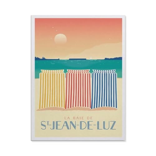 Holz Puzzle 1000 Stück，Vintage Frankreich Reiseposter Saint-Jean-de-Luz Zelt，Puzzles Lernspielzeug Für Erwachsene Geburtstagsgeschenk（75x50cm）-BO28 von YYHMKBYY