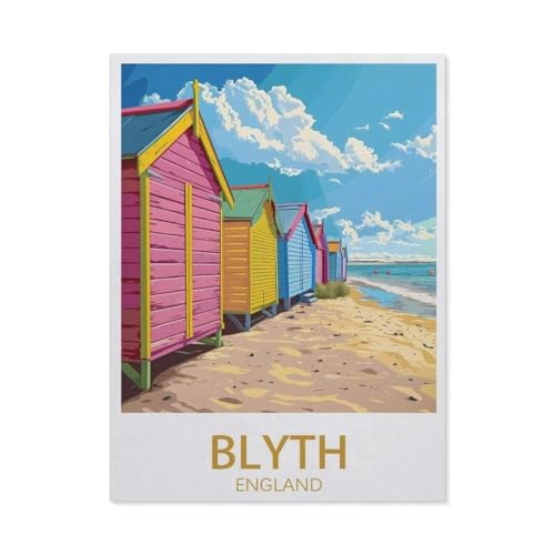 Holz Puzzle Puzzle 1000 Stück，Blyth England Beach Vintage-Reiseposter，Puzzles Lernspielzeug Für Erwachsene Geburtstagsgeschenk Home Decoration（75x50cm）-AX55 von YYHMKBYY