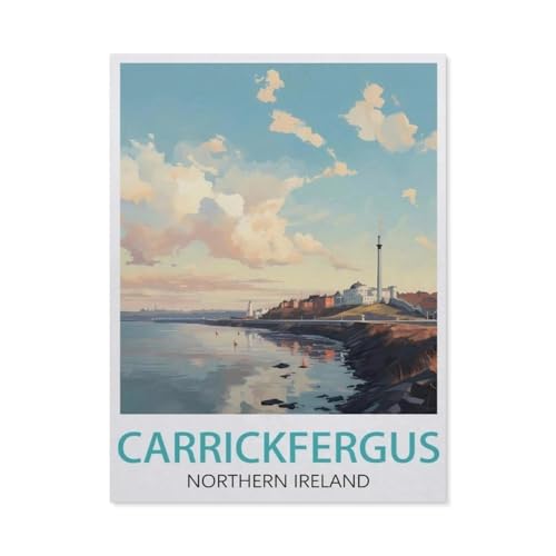 Holz Puzzle Puzzle 1000 Stück，Carrickfergus Nordirland Vintage-Reiseposter，Puzzles Lernspielzeug Für Erwachsene Geburtstagsgeschenk Home Decoration（75x50cm）-AQ22 von YYHMKBYY