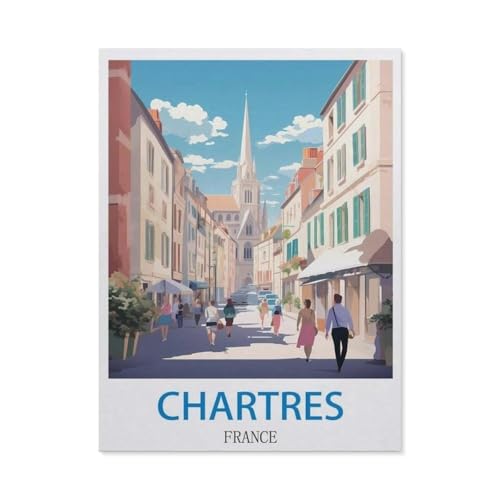 Holz Puzzle Puzzle 1000 Stück，Chartres, Frankreich – Vintage Reiseplakate，Puzzles Lernspielzeug Für Erwachsene Geburtstagsgeschenk Home Decoration（75x50cm）-DD49 von YYHMKBYY