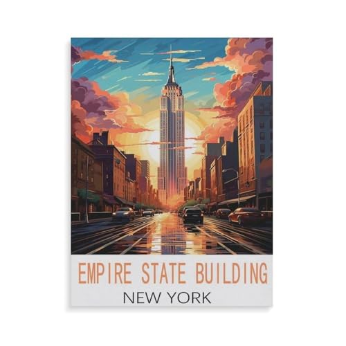 Holz Puzzle Puzzle 1000 Stück，Empire State Building New York Vintage-Reiseposter，Puzzles Lernspielzeug Für Erwachsene Geburtstagsgeschenk Home Decoration（75x50cm）-AF17 von YYHMKBYY