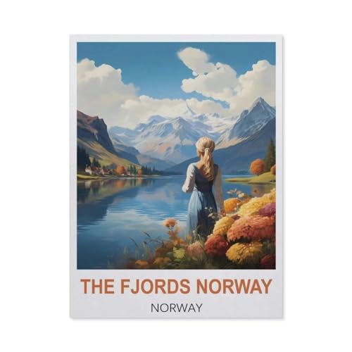 Holz Puzzle Puzzle 1000 Stück，Fjorde Norwegen Vintage Reiseplakat，Puzzles Lernspielzeug Für Erwachsene Geburtstagsgeschenk Home Decoration（75x50cm）-BZ41 von YYHMKBYY