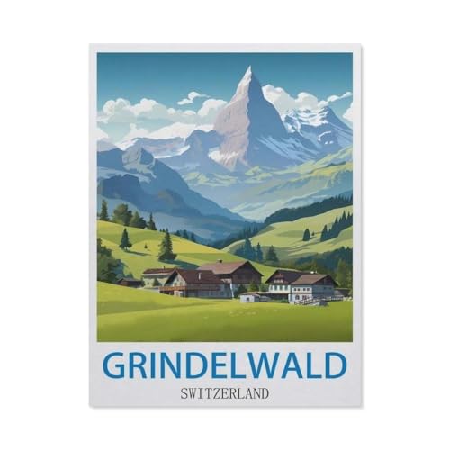 Holz Puzzle Puzzle 1000 Stück，Grindelwald, Schweiz – Vintage Reiseplakate，Puzzles Lernspielzeug Für Erwachsene Geburtstagsgeschenk Home Decoration（75x50cm）-CZ81 von YYHMKBYY