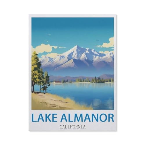Holz Puzzle Puzzle 1000 Stück，Lake Almanor, Kalifornien – Vintage Reiseplakate，Puzzles Lernspielzeug Für Erwachsene Geburtstagsgeschenk Home Decoration（75x50cm）-CT21 von YYHMKBYY