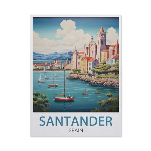 Holz Puzzle Puzzle 1000 Stück，Santander Spanien Vintage-Reiseposter，Puzzles Lernspielzeug Für Erwachsene Geburtstagsgeschenk Home Decoration（75x50cm）-AL79 von YYHMKBYY