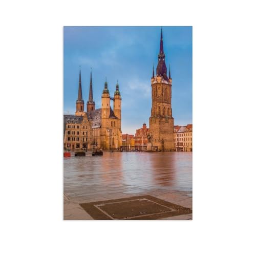 Holz Puzzle Puzzle 1000 Teile，Morgendämmerung auf dem Marktplatz in Halle-Saale，Erwachsene Klassische Pädagogisches Spielzeug Kinder Lernspiel Herausforderndes Puzzles（75x50cm）-AV69 von YYHMKBYY