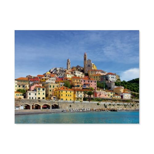 Holz Puzzle Puzzle 1000 Teile，Strand und Altstadt von Cervo，Erwachsene Klassische Pädagogisches Spielzeug Kinder Lernspiel Herausforderndes Puzzles（75x50cm）-AV27 von YYHMKBYY