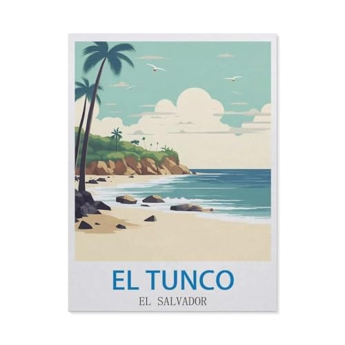 Holzpuzzle Puzzle 1000 Stück，EL Tunco, EL Salvador – Vintage Reiseplakate，Lernspielzeug Für Erwachsene Geburtstagsgeschenk Dekoration（75x50cm）-CT28 von YYHMKBYY