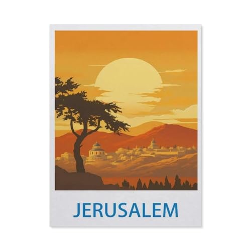 Jerusalem – Vintage Reiseplakate，Puzzle 1000 Teile Holz Puzzle Geeignet Für Erwachsene Kinder Familien Stressabbau Puzzlespiele（75x50cm）-CR39 von YYHMKBYY