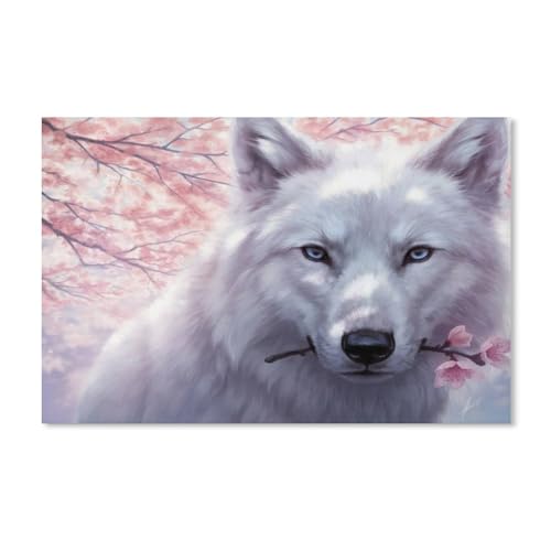 Jigsaw Puzzles 1000 Stück，Weißer Wolf hält Pfirsichblüte，Für Holz Kinder Spiele Lernspielzeug(75x50cm-E81 von YYHMKBYY