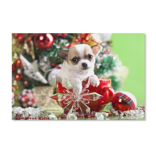 Kinder Holz Puzzle 1000 Teile，Hunde-Weihnachten-Chihuahua，Modern Zuhause Dekoration Einzigartiges Geschenk(75x50cm-F65 von YYHMKBYY