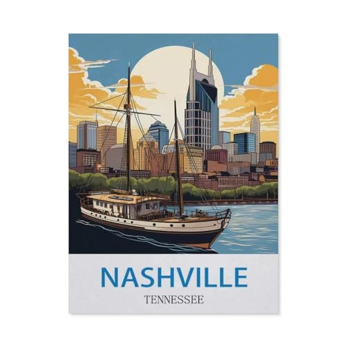 Kinder Holz Puzzle 1000 Teile，Nashville Tennessee Vintage-Reiseplakat，Modern Zuhause Dekoration Einzigartiges Geschenk（75x50cm）-CQ20 von YYHMKBYY