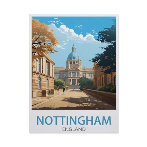 Kinder Holz Puzzle 1000 Teile，Nottingham England-Straßen-Vintage-Reiseposter，Modern Zuhause Dekoration Einzigartiges Geschenk（75x50cm）-AO67 von YYHMKBYY