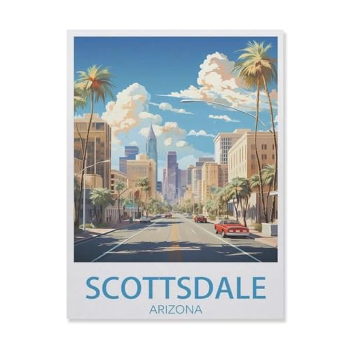 Kinder Holz Puzzle 1000 Teile，Scottsdale, Arizona – Vintage Reiseplakat Landschaft，Modern Zuhause Dekoration Einzigartiges Geschenk（75x50cm）-DM92 von YYHMKBYY