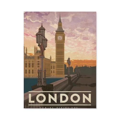 Klassisches Puzzle 1000 Teile，Westminster Bridge London Vintage Reiseposter，Kind Oder Einen Freund,1000 Piece（38x26cm）-AT22 von YYHMKBYY