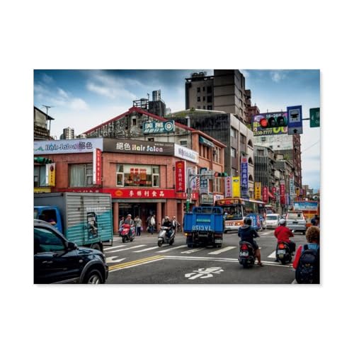 Klassisches Puzzle 3D Puzzle DIY Kit Holz Spielzeug Einzigartiges Geschenk，Straßenszene in Taipeh，Klassisches Puzzle 3D Puzzle DIY Kit Holz Spielzeug Einzigartiges Geschenk（75x50cm）-AT82 von YYHMKBYY