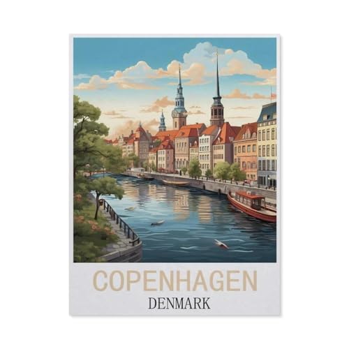 Kopenhagen Dänemark Vintage-Reiseplakate，Puzzle 1000 Teile Papier Puzzle Erwachsene Kinder Lernspielzeug Familie Dekompressionsspiel（38x26cm）-CP17 von YYHMKBYY