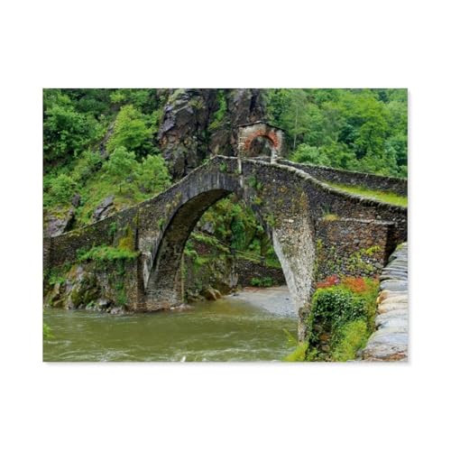Lanzo Torinese，Steinbogenbrücke in Italien，1000 Teile Puzzles, Holz Craft, Hochwertiges Modernes Puzzle, DIY, Für Erwachsene Und Kinder Ab 12 Jahren（75x50cm）-AV42 von YYHMKBYY