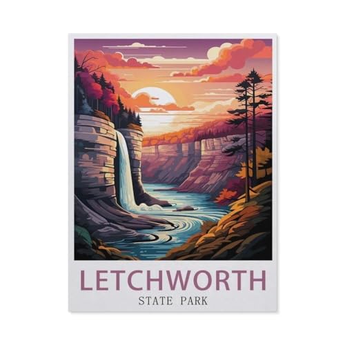 Letchworth State Park New York Vintage-Reiseposter，Puzzle 1000 Teile Papier Puzzle Geeignet Für Erwachsene Kinder Familien Stressabbau Puzzlespiele（50x70cm）-BB60 von YYHMKBYY