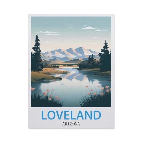 Loveland Arizona Vintage-Reiseplakat，Puzzle 1000 Teile Holz Puzzle Erwachsene Kinder Lernspielzeug Familie Dekompressionsspiel（75x50cm）-BV37 von YYHMKBYY