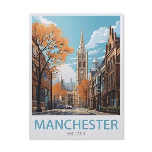Manchester, England, Straße，Puzzle 1000 Teile Holz Puzzle Erwachsene Kinder Lernspielzeug Familie Dekompressionsspiel（75x50cm）-DT95 von YYHMKBYY