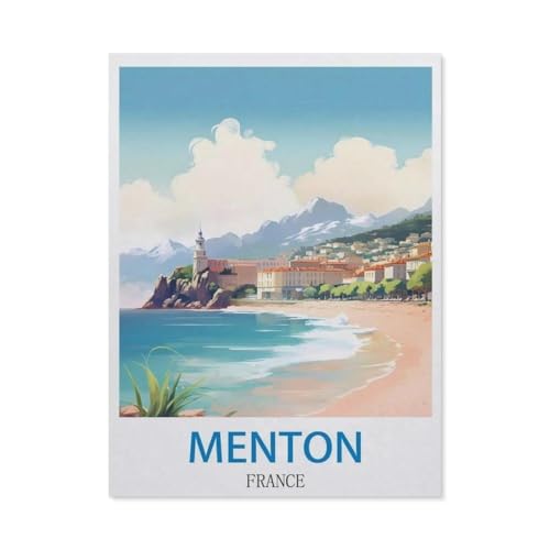 Menton, Frankreich – Vintage Reiseplakate，Puzzle 1000 Teile Holz Puzzle Geeignet Für Erwachsene Kinder Familien Stressabbau Puzzlespiele（75x50cm）-DD86 von YYHMKBYY