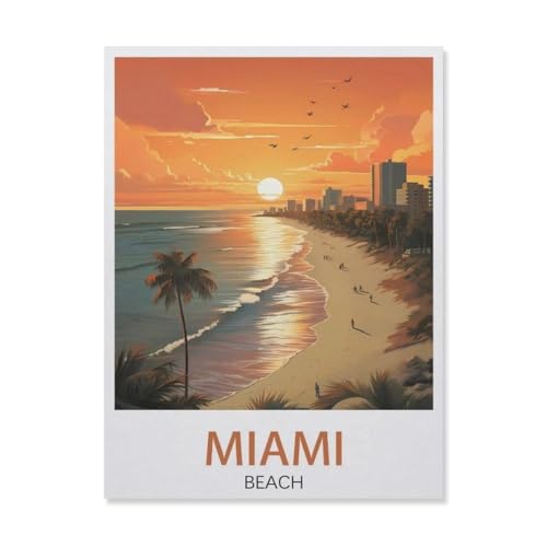 Miami Beach, USA, Sonnenuntergang，Puzzle 1000 Teile Holz Puzzle Geeignet Für Erwachsene Kinder Familien Stressabbau Puzzlespiele（75x50cm）-DV44 von YYHMKBYY