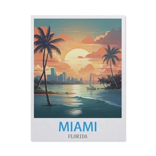 Miami Florida Vintage Reiseplakate，Puzzle 1000 Teile Erwachsene Kinde Spaß Lernspielzeug Geschenke（38x26cm）-CC80 von YYHMKBYY