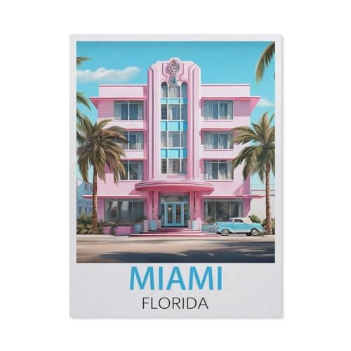 Miami Florida Vintage Reiseplakate，Puzzle 1000 Teile Holz Puzzle Geeignet Für Erwachsene Kinder Familien Stressabbau Puzzlespiele（75x50cm）-BY32 von YYHMKBYY