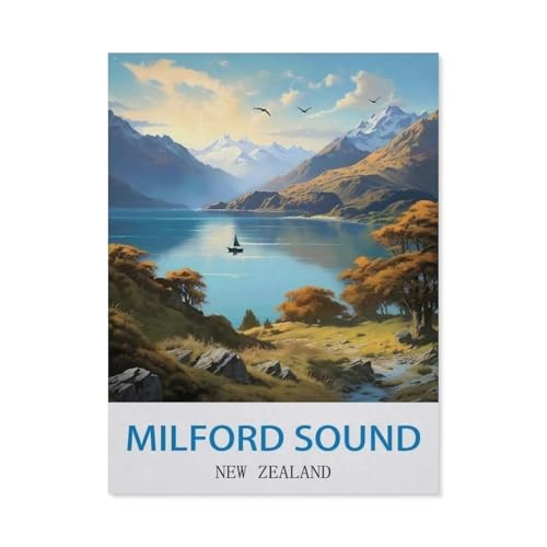 Milford Sound, Neuseeland – Vintage Reiseplakat (Sonnenaufgang)，Puzzles 1000 Stück Puzzles Für Erwachsene Kinder Klassisches Familienpuzzle Indoor DIY Spielzeug Geburtstagsgeschenk（38x26cm）-CV85 von YYHMKBYY