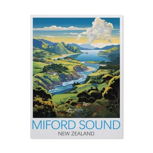 Milford Sound, Neuseeland – Vintage Reiseplakate，Puzzles 1000 Teile für Erwachsene, Klassische Puzzle Jungen Mädchen Puzzle für Kinder Teenager Lernspiel Spielzeug（75x50cm）-CW46 von YYHMKBYY