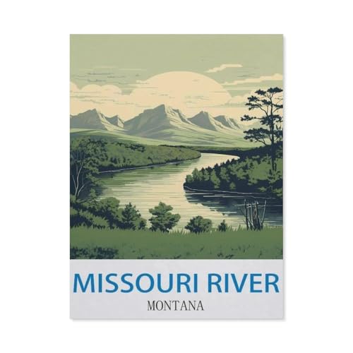 Missouri River, Montana – Vintage Reiseplakat，Puzzle 1000 Teile Holz Puzzle Erwachsene Kinder Lernspielzeug Familie Dekompressionsspiel（75x50cm）-DG2 von YYHMKBYY