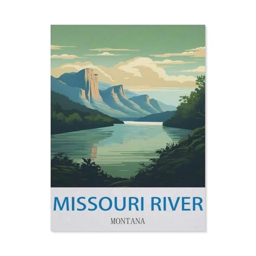 Missouri River, Montana – Vintage Reiseplakat，Puzzle 1000 Teile Holz Puzzle Geeignet Für Erwachsene Kinder Familien Stressabbau Puzzlespiele（75x50cm）-CT58 von YYHMKBYY