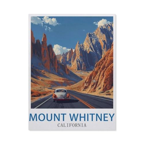 Mount Whitney California Vintage-Reiseposter，Klassisches Puzzle 3D Puzzle DIY Kit Holz Spielzeug Einzigartiges Geschenk（75x50cm）-AY38 von YYHMKBYY