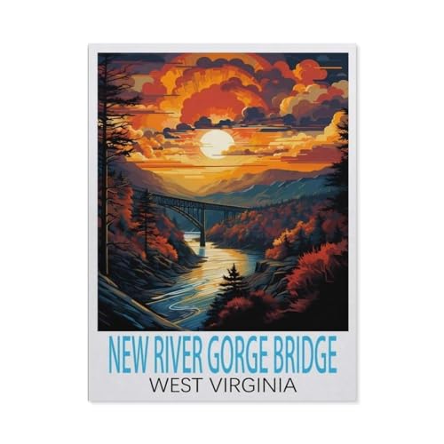 New River Gorge Bridge West Virginia Vintage Reiseplakate，Puzzle 1000 Teile Papier Puzzle Geeignet Für Erwachsene Kinder Familien Stressabbau Puzzlespiele（50x70cm）-BZ5 von YYHMKBYY