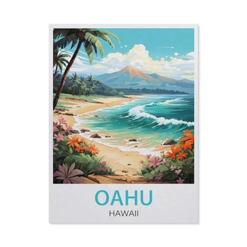 Oahu Hawaii Vintage-Reiseposter，Holz Landscape Puzzle, Jigsaw Puzzles 1000 Pieces, for Adult Kids Decompression Puzzle Nice Gifts（75x50cm）-AP88 von YYHMKBYY
