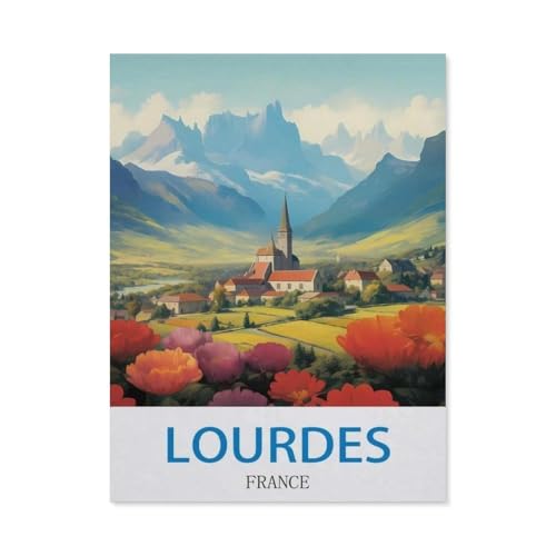 Papier Jigsaw Puzzle 1000 Stück，Lourdes, Frankreich – Vintage Reiseplakat，Erwachsene Kinder Spielzeug Dekompressionsspiel（50x70cm）-CX45 von YYHMKBYY