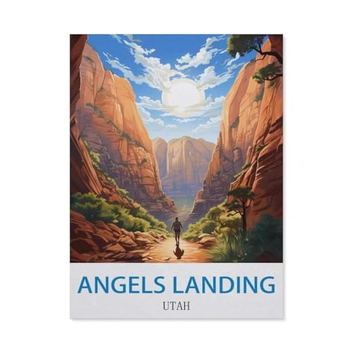 Papier Puzzle 1000 Stück，Angels Landing, Utah – Vintage Reiseplakate，Lernspielzeug Für Erwachsene Geburtstagsgeschenk（38x26cm）-CW66 von YYHMKBYY