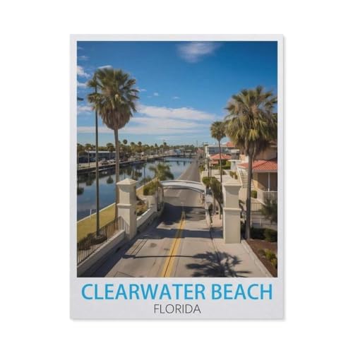 Papier Puzzle 1000 Stück，Clearwater Beach Florida Vintage Reiseplakat，Erwachsene Kinder Spielzeug Dekompression Spiel（38x26cm）-BX73 von YYHMKBYY