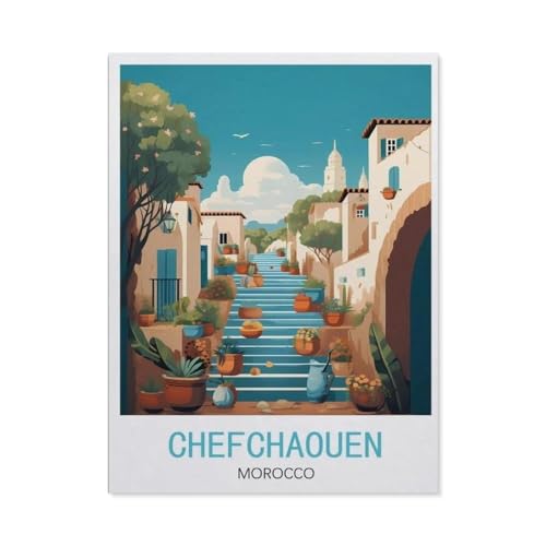 Papier Puzzle Puzzle 1000 Stück，Chefchaouen Marokko-Vintage-Reiseposter，Puzzles Lernspielzeug Für Erwachsene Geburtstagsgeschenk Home Decoration（50x70cm）-AG63 von YYHMKBYY
