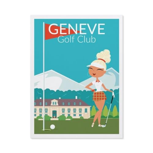 Papier Puzzle Puzzle 1000 Stück，Geneva Schweiz Golfs Vintage Reiseposter，Puzzles Lernspielzeug Für Erwachsene Geburtstagsgeschenk Home Decoration（38x26cm）-BQ62 von YYHMKBYY