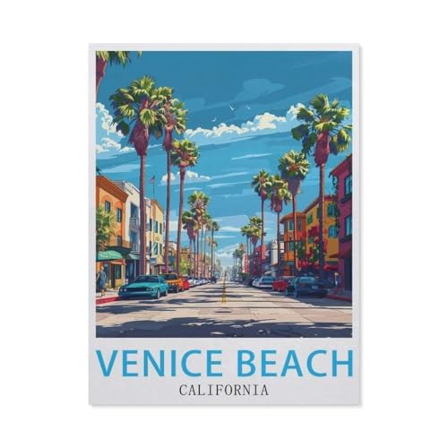 Papier Puzzle Puzzle 1000 Stück，Venice Beach California Vintage-Reiseposter，Puzzles Lernspielzeug Für Erwachsene Geburtstagsgeschenk Home Decoration（38x26cm）-AY28 von YYHMKBYY