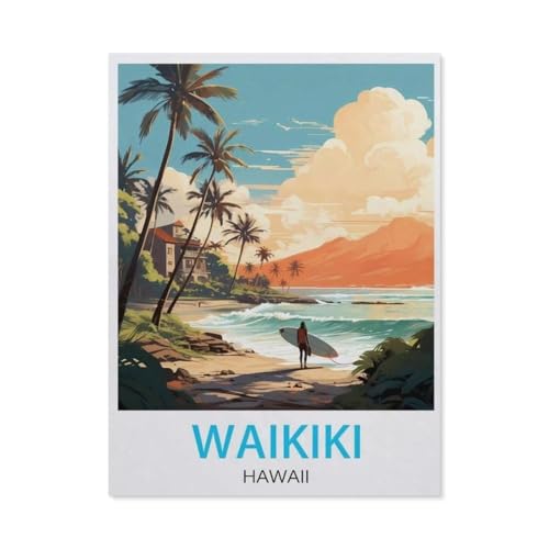 Papierpuzzle Puzzle 1000 Stück，Waikiki Hawaii Vintage-Reiseposter，Lernspielzeug Für Erwachsene Geburtstagsgeschenk Dekoration（38x26cm）-AL13 von YYHMKBYY