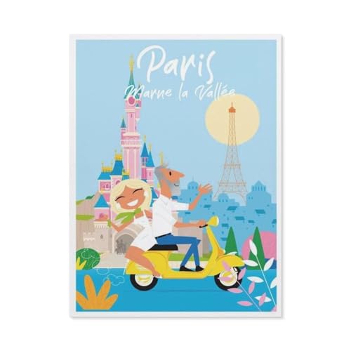 Paris Frankreich Skyline Vintage Reise Poster，Papier Landscape Puzzle, Jigsaw Puzzles 1000 Pieces, for Adult Kids Decompression Puzzle Nice Gifts（50x70cm）-BP55 von YYHMKBYY