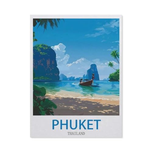 Phuket, Thailand – Vintage Reiseplakate，Puzzle 1000 Teile Papier Puzzle Erwachsene Kinder Lernspielzeug Familie Dekompressionsspiel（38x26cm）-DA88 von YYHMKBYY